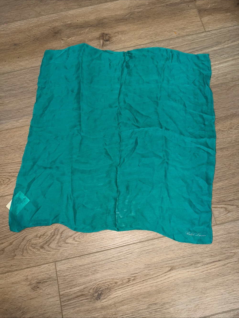 Ralph Lauren Teal Signature Script Silk Scarf nwt 21x21
